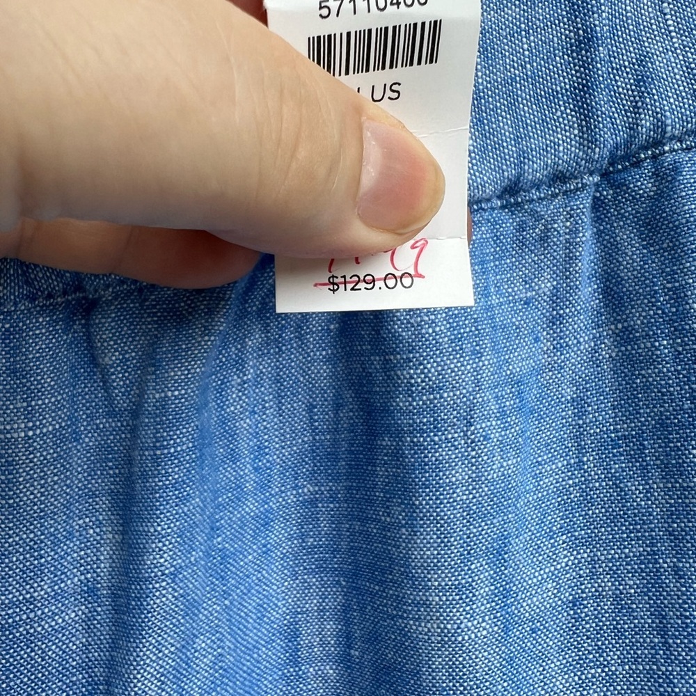 NWT Talbots Warm Weather Workhorse! Blue Linen Elastic Waist Pants Side Pockets - Picture 4 of 5
